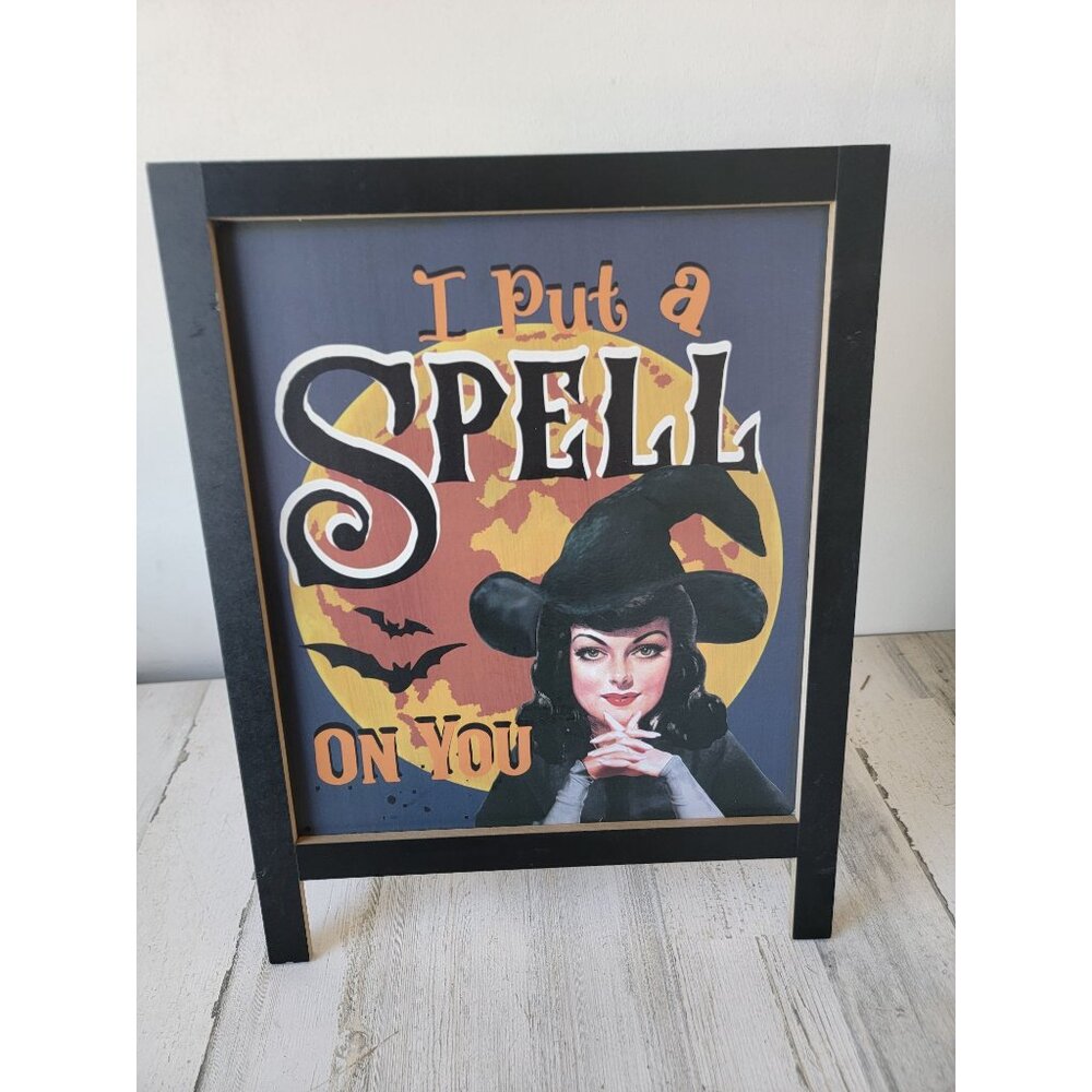 greenbrier Vtg halloween sign‎ witch I put a spell on you standing home decor